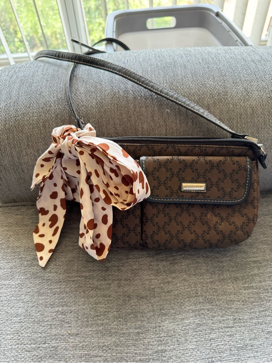 Rossetti Handbags - Brown Patterned Crossbody Bag with Scarf Accent